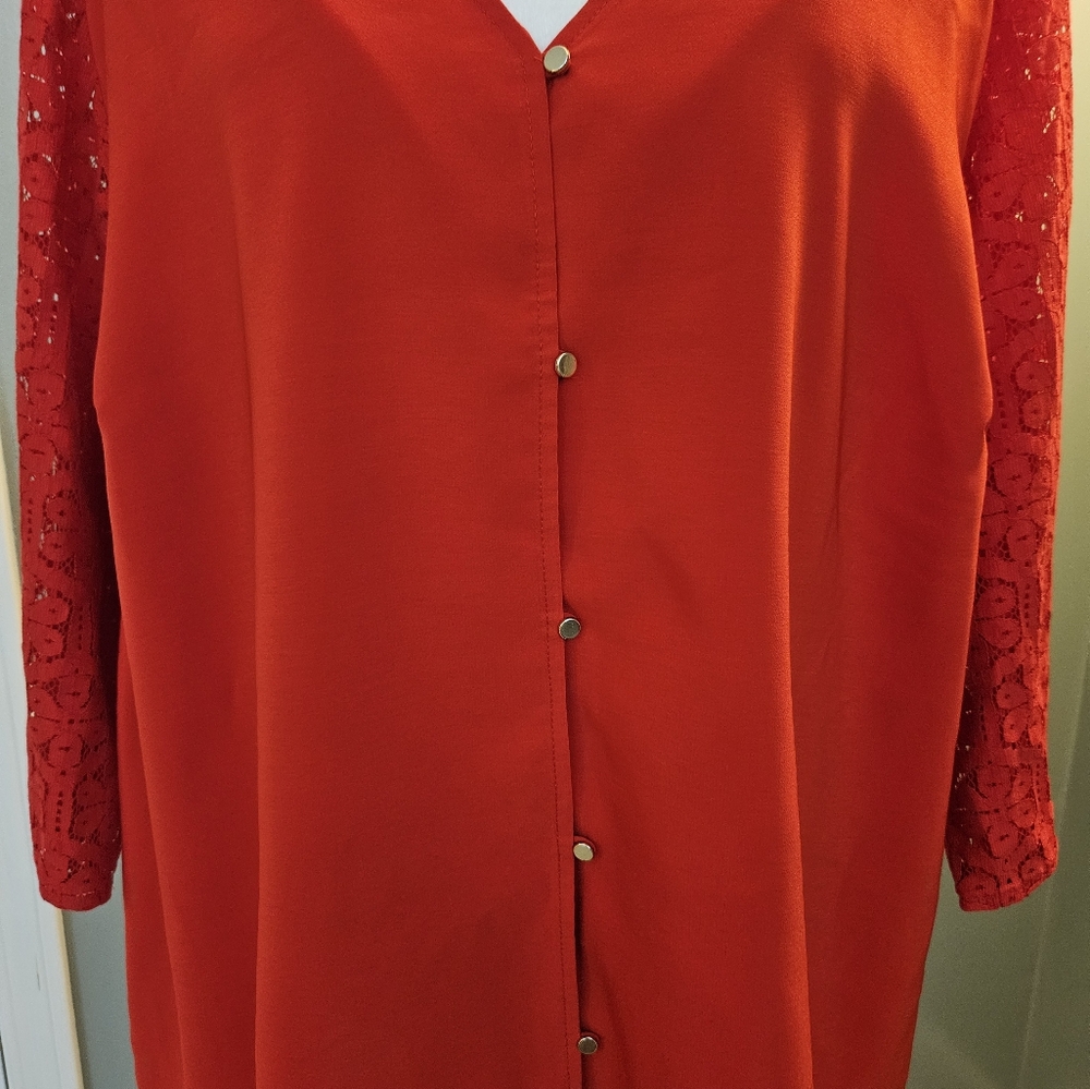 The Limited Red Lace Sleeve Blouse Women's Size 2x New With Tags - Picture 3 of 14